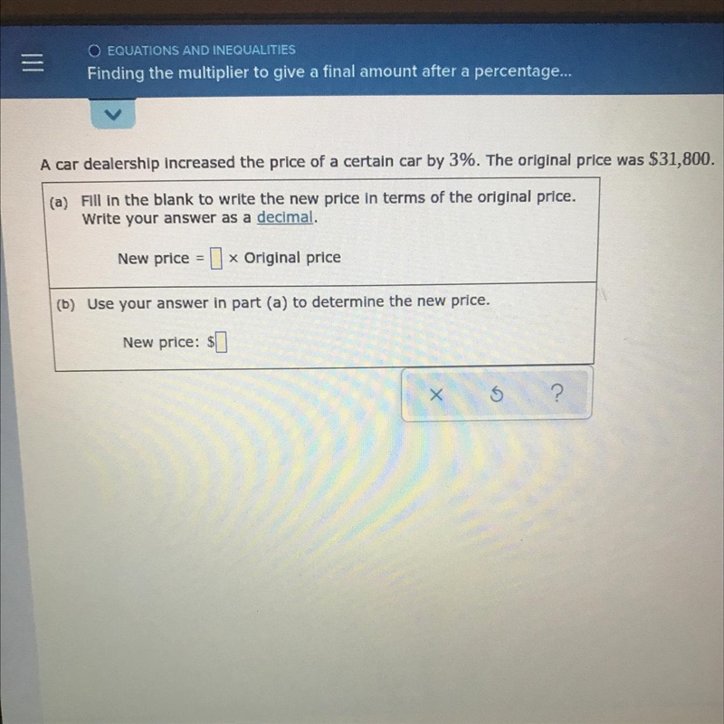 A car dealership increased the price of a certain car by 3%. The original price was-example-1