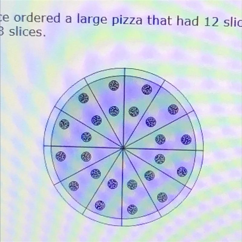 Carolyn and Joyce ordered a large pizza that had 12 slices. Carolyn ate 1 slice. Joyce-example-1