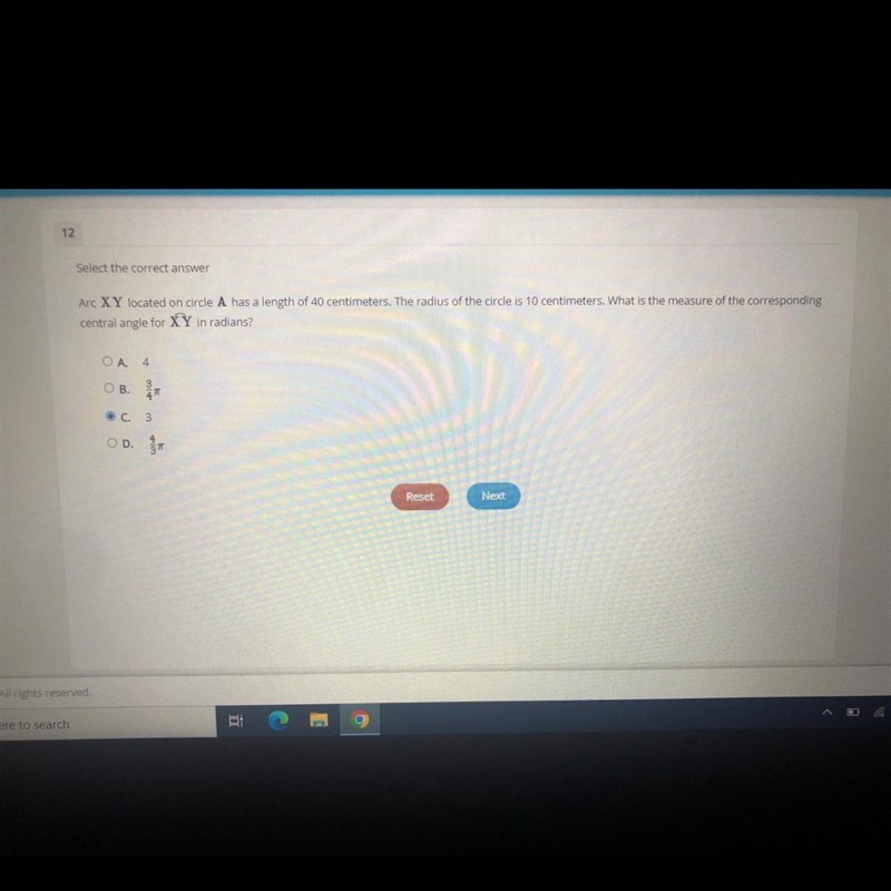 What is the measure of the corresponding central angle for XY in radians?-example-1