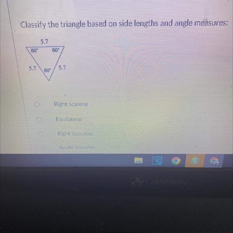 Classify the triangle based on the side lengths and angel measures-example-1