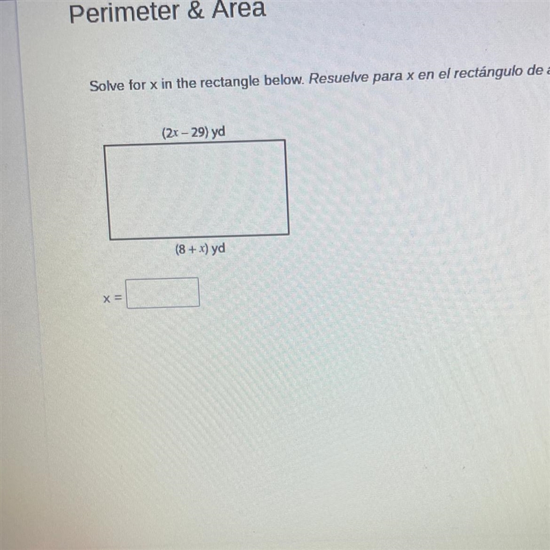 Solve for x in the rectangle below.-example-1