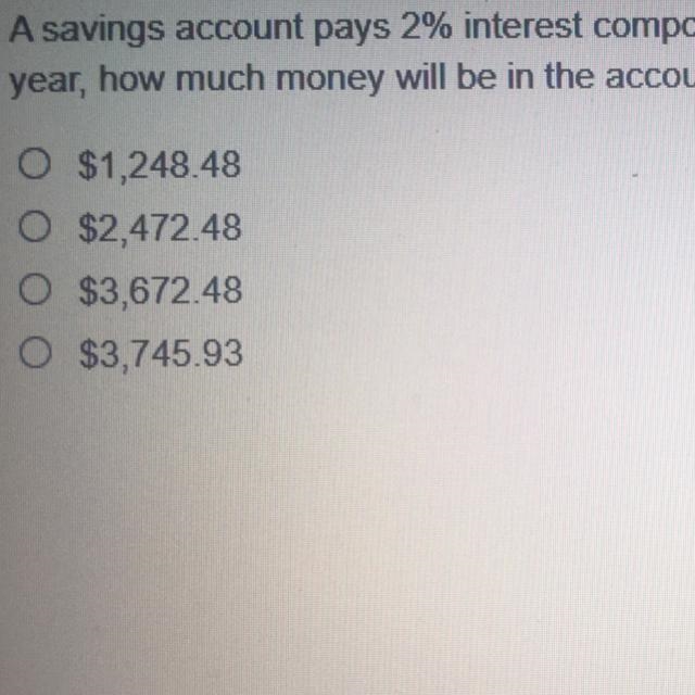 A saving account pays 2% interest compounded annually￼. If $1,200 is deposited initially-example-1