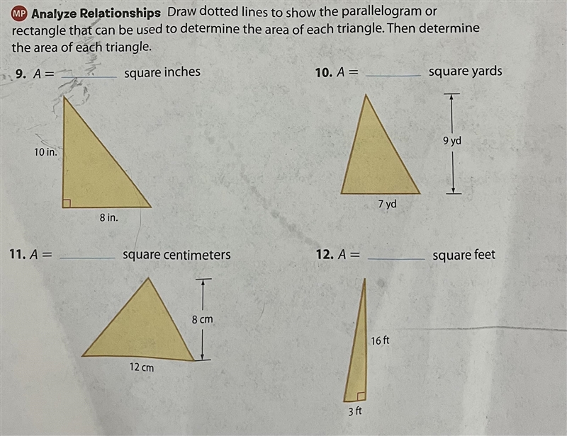 40 points please help me find each area of the triangle-example-1