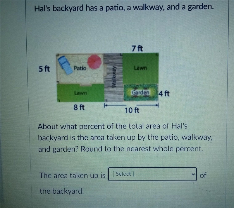 What is the area of hals patio walkway and garden?​-example-1