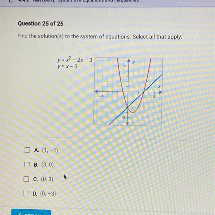 Find the solution(s) to the system of equations. Select all that apply. y= x2 - 2x-example-1