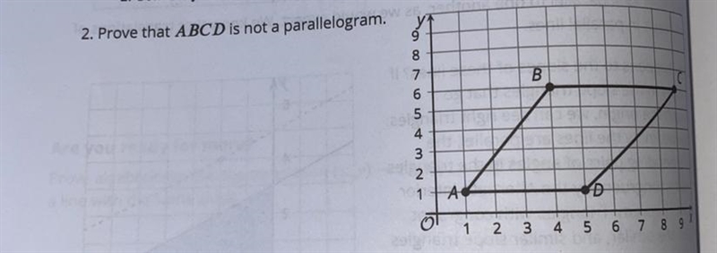 Prove that ABCD is not a parallelogram.-example-1