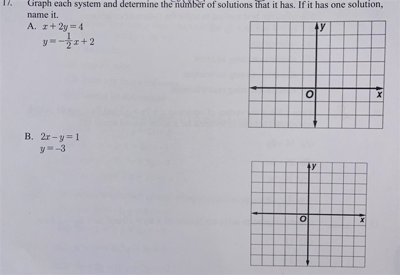 Graph each system and determine the number of solutions that it has. If it has one-example-1