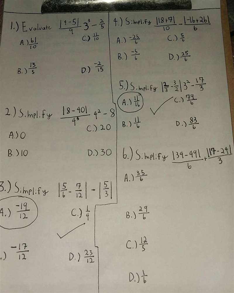 I NEED help with any of these questions that aren't checked off please Evaluate:1. |4-5|/9 x-example-1