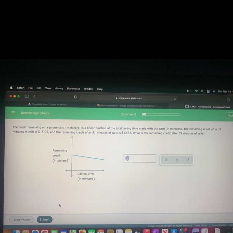 What is the remaining credit after 59 minutes of calls-example-1