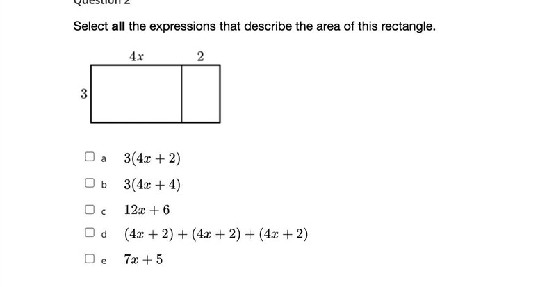 Select all the expressions that describe the area of this rectangle.-example-1