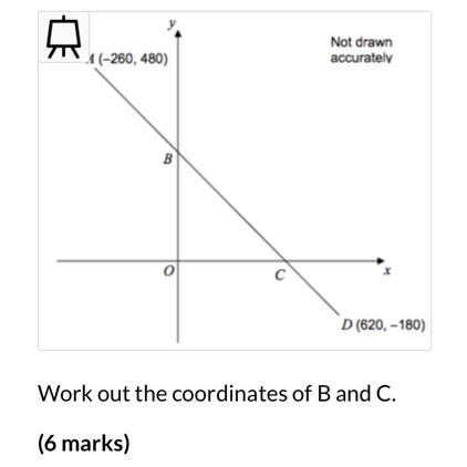 The diagram shows a straight line ABCD. A is the point (−260,480) D is the point (620,−180) The-example-1