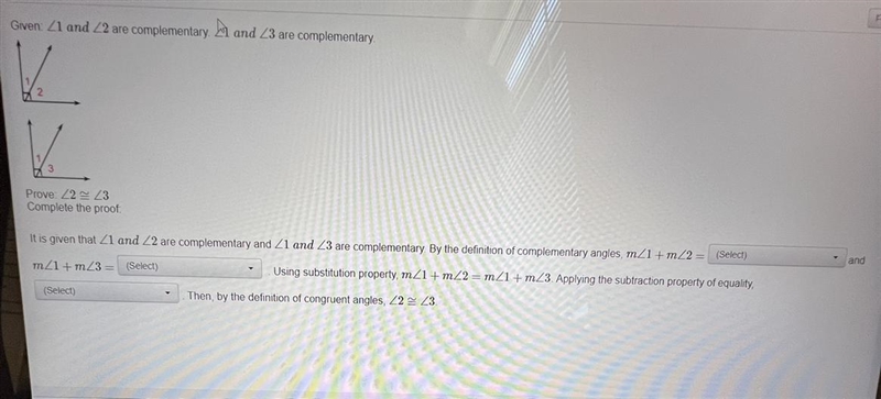 Given: <1 and <2 are complementary. <1 and <3 are complementary Prove-example-1