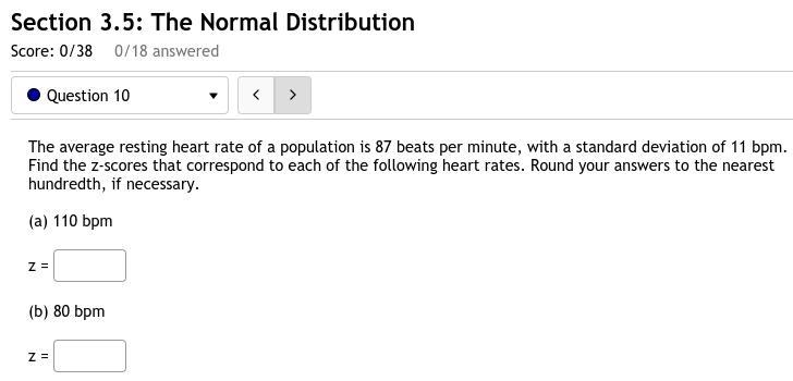 10. The average resting heart rate of a population is 87 beats per minute, with a-example-1