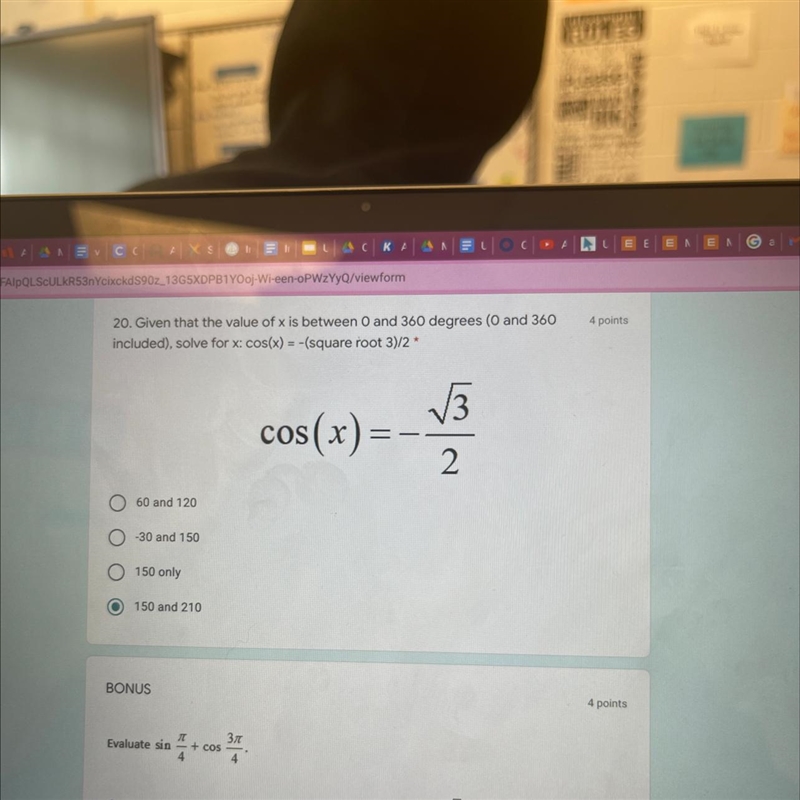 Given that the value of x is between 0 and 360 degrees (0 and 360 included), solve-example-1