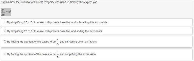 Simplify 5 to the fourth power, over 25 = 52-example-1