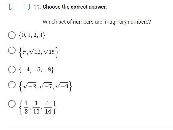 Which set of numbers are imaginary numbers?-example-1