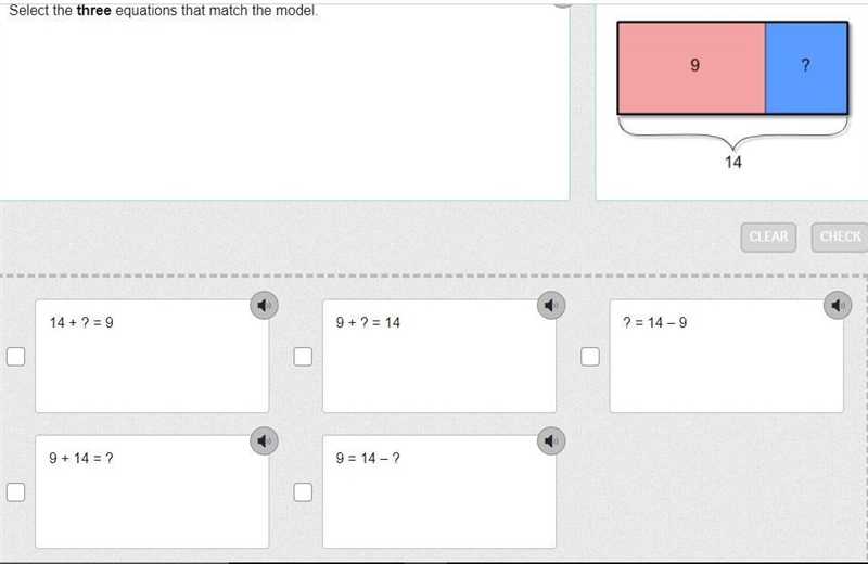 Select the three equations that match the model.-example-1