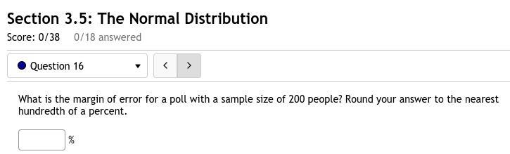 16. What is the margin of error for a poll with a sample size of 200 people? Round-example-1