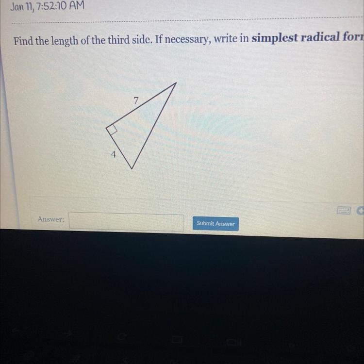 Find the length of the third side. If necessary, write in simplest radical form.-example-1