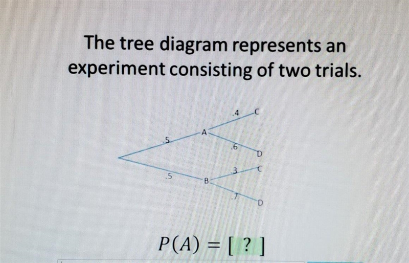 The tree diagram represents an experiment consisting of two trials. ​-example-1