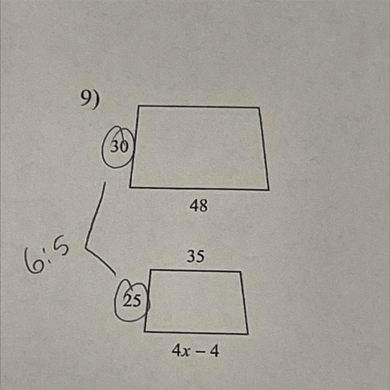 Solve for x. The polygons in the pair are similar. The scale factor is 6:5-example-1