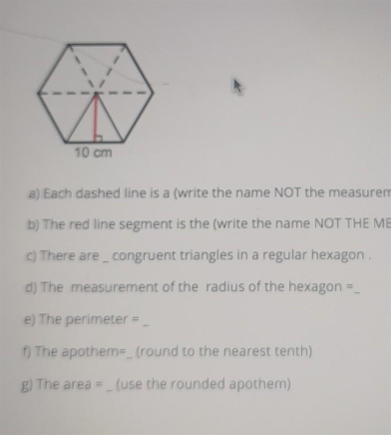 i need help on this pleasea) each dashed line is a (write the name not the measurement-example-1