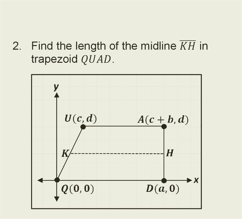 Find the length of the midline KH in Trapezoid SQUAD.​-example-1