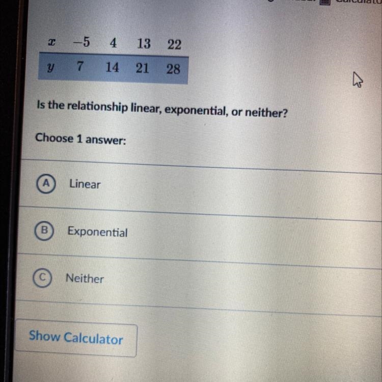 Is the relationship linear, exponential, or neither-example-1