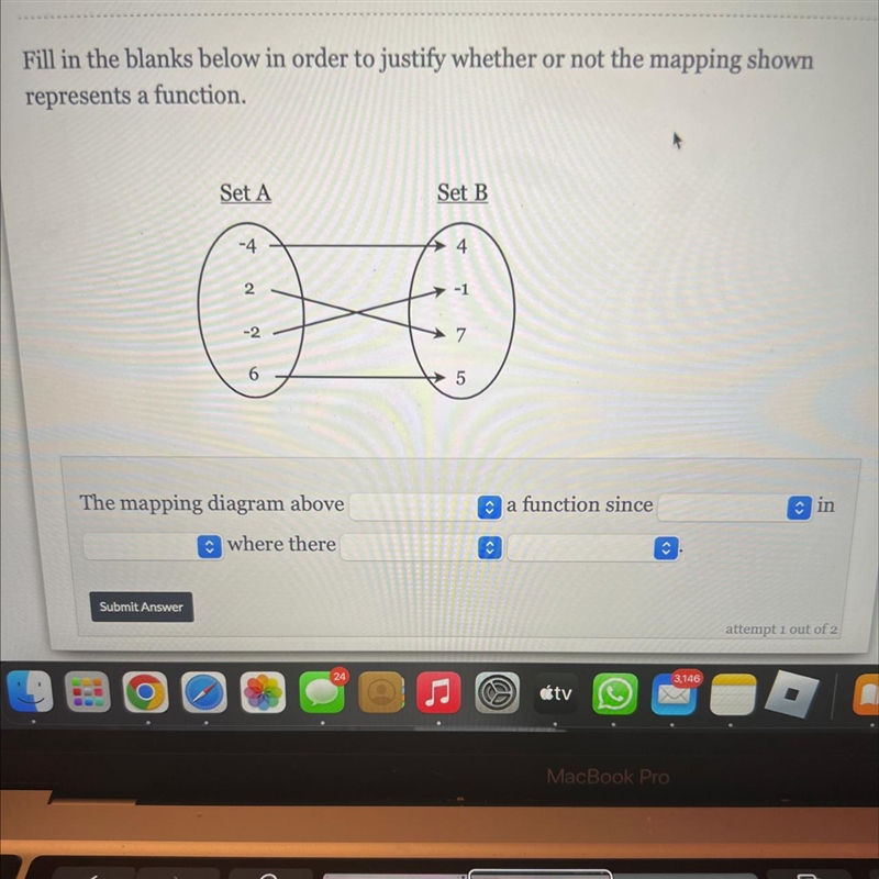 Fill in the blanks below in order to justify whether or not the mapping shown represents-example-1