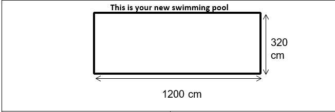 Help needed!!! a) Convert the length and width of the swimming pool from centimetres-example-1