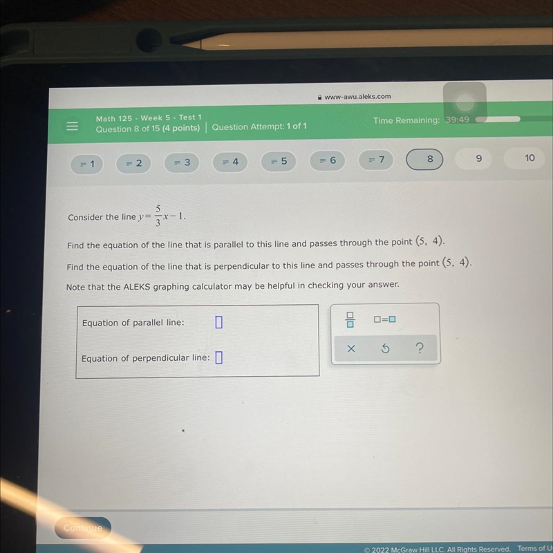 7 8 10 3 6 4 5 Consider the line y = 1. Find the equation of the line that is parallel-example-1