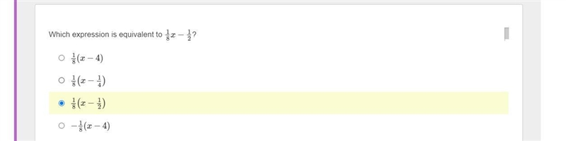 HELP ASAP Which expression is equivalent to 1/8x−1/2?-example-1