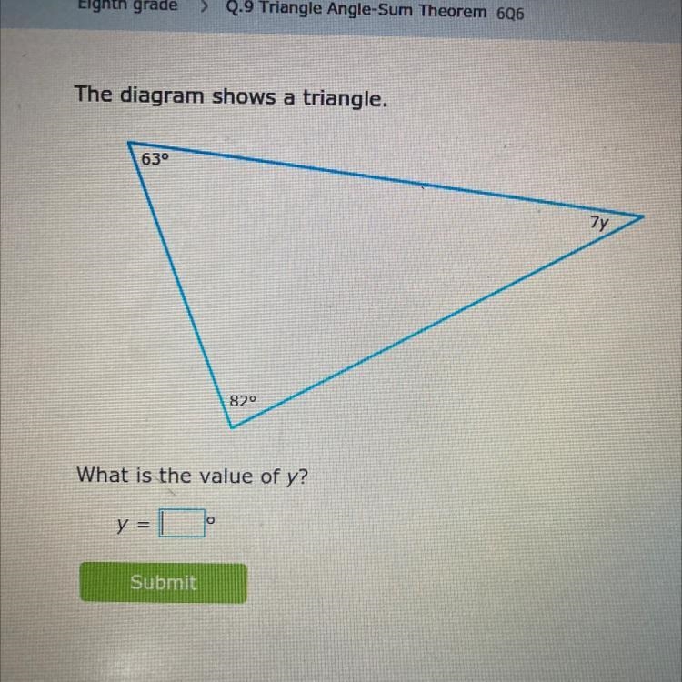 Triangle angle - sum theorem what is the value of y?-example-1