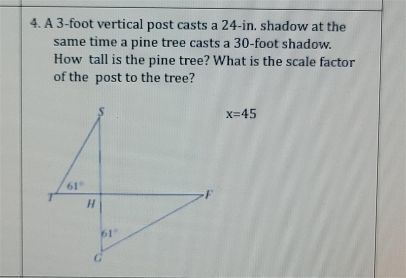 A 3-foot vertical post casts a 24-in. shadow at the same time a pine tree casts a-example-1