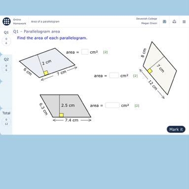 How do you find the area of a parrelogram-example-1