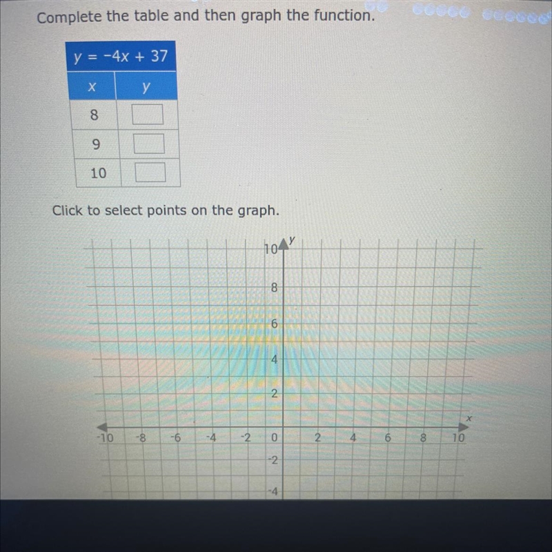 Y = -4x + 37 x. y 8. ? 9. ? 10. ?-example-1