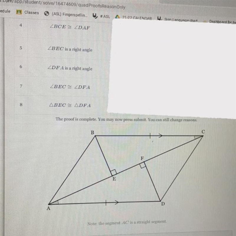 HELP ASAP!!!!!!!!!! Given: ABCD is a parallelogram, BE bisects AC and DF bisects AC-example-1