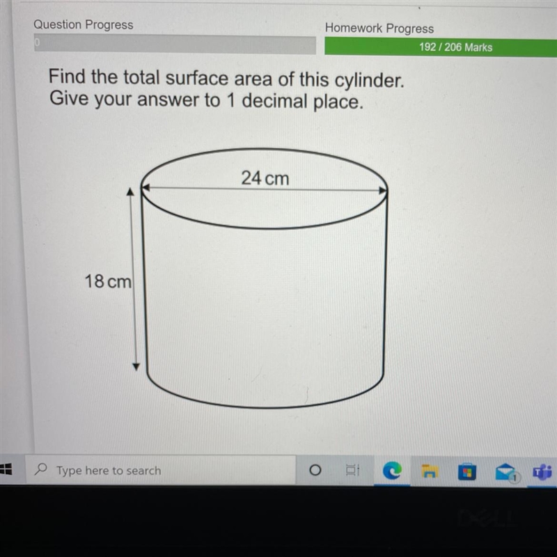 Find the total surface area of this cylinder. Please help! I’ve tried many answers-example-1