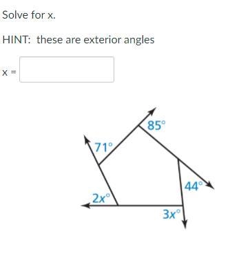 Solve for x. HINT: these are exterior angles-example-1