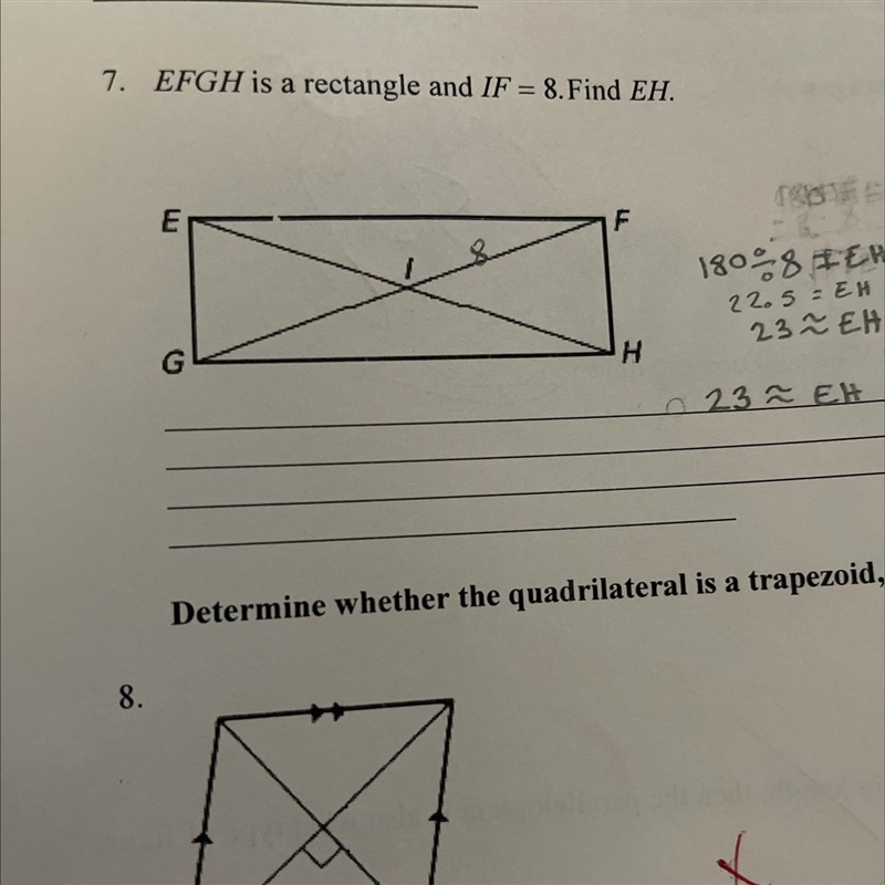 7. EFGH is a rectangle and IF = 8. Find EH. Please answer #7 ASAP-example-1