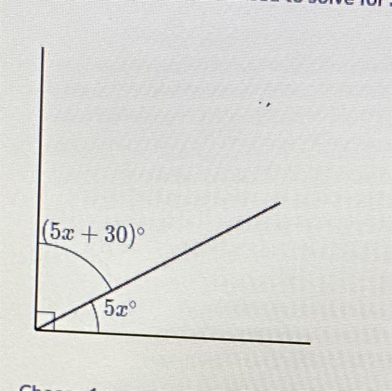 Which equation can be used to solve for in the following diagram? (A) - (5x + 30) + 5x-example-1