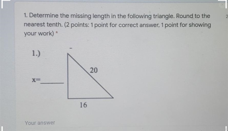 2 1. Determine the missing length in the following triangle. Round to the nearest-example-1