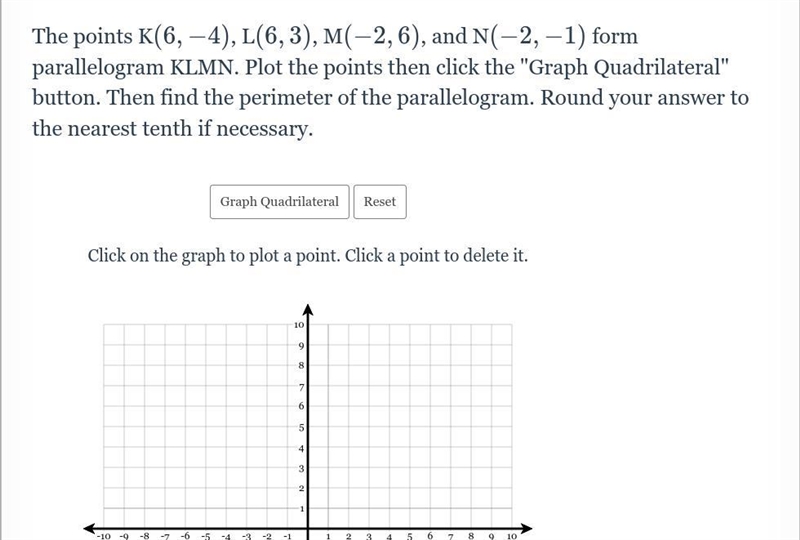 The points K(6,-4) L(6,3), M(-2,6) and N(-2,-1) form parallelogram KLMN. Plot the-example-1