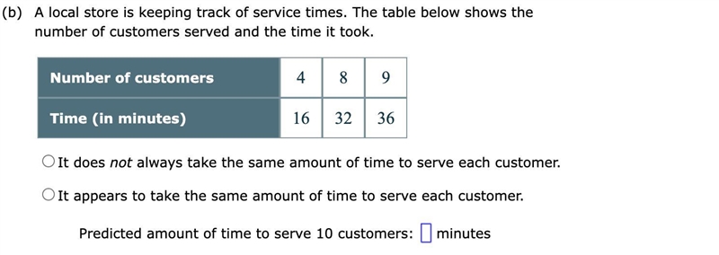 A local store is keeping track of service times. The table below shows the number-example-1