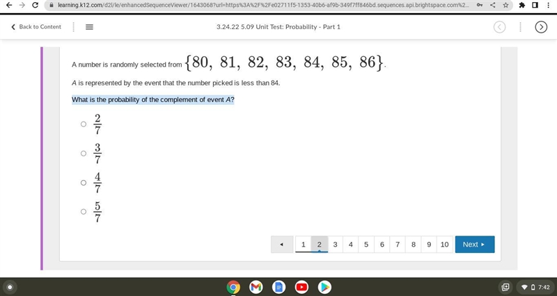 Please help ! what is the probability of the complement of event A ?-example-1