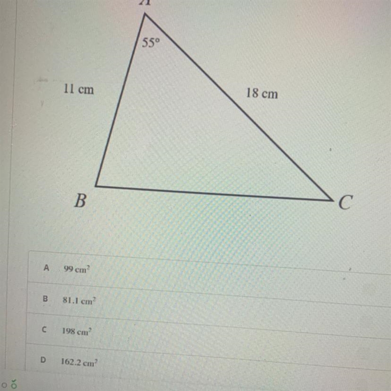 I need help finding the area of a triangle! Here is a picture i have to find the area-example-1