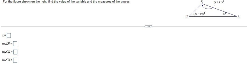 Please help!!! Find the value of the variable and the measures of the angles.-example-1