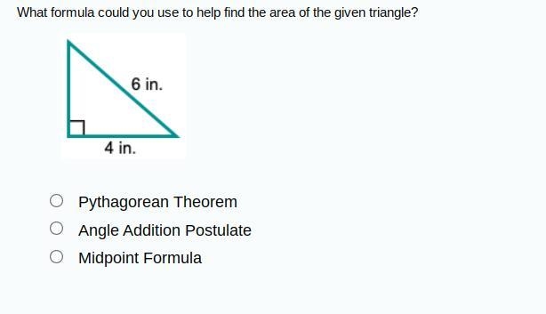 What formula could you use to help find the area of the given triangle-example-1