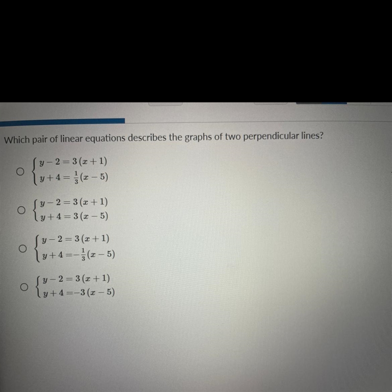 Helpppp!!! The question says “which pair of linear equations described the graph of-example-1