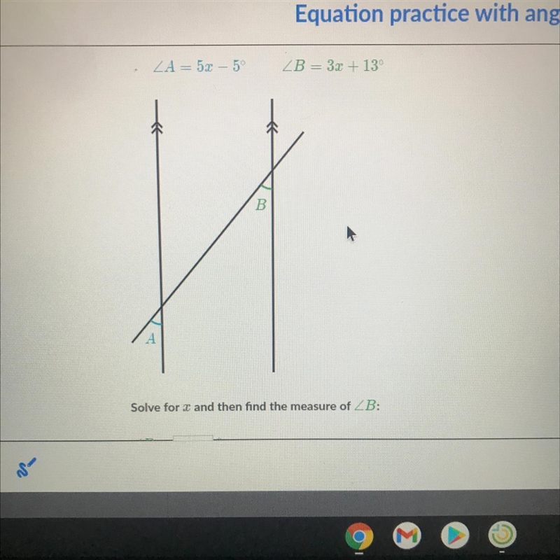 Please solve for X and find the measure of B-example-1